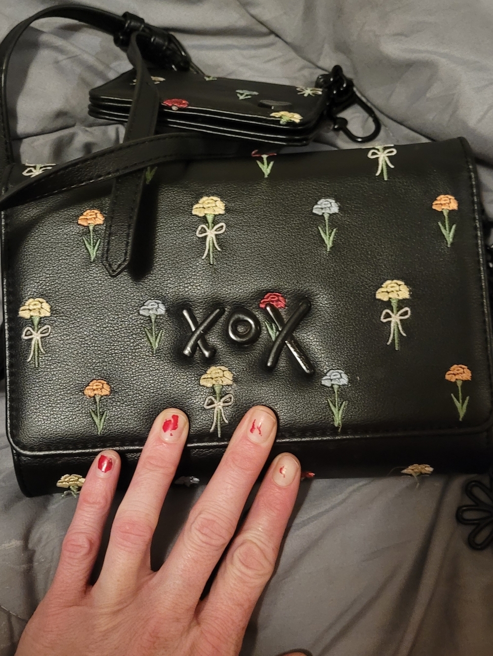Betsy JohnsonXOXFloral Embroidered Crossbody Bag+matching w wallet And bag Charm